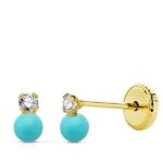 Pendientes Niña Oro 18k Turquesa y Circonita  N3965-3ATT