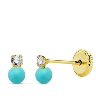 Pendientes Niña Oro 18k Turquesa y Circonita  N3965-3ATT