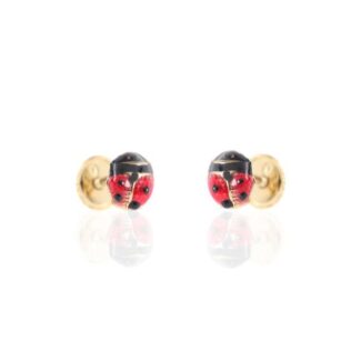 Pendientes De Niña De Oro 18k Mariquita Mini 210-1092A