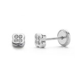 Pendientes Niña Oro Blanco 18k Flor Cuadrada 15646