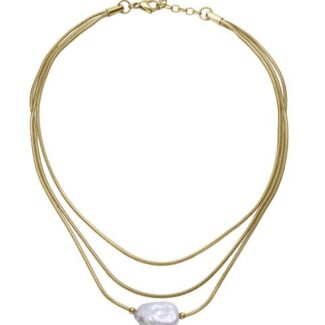Collar Viceroy Triple De Acero Ip dorado con perla 75440C01012