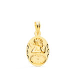 Medalla Oval De Oro Amarillo De 18k Con Ángel y Reloj 147-62