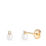 Pendientes Oro 18k Bebé Perla Circonita 3mm Rosca N3965-3ATP