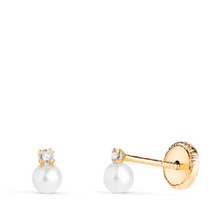 Pendientes Oro 18k Bebé Perla Circonita 3mm Rosca N3965-3ATP