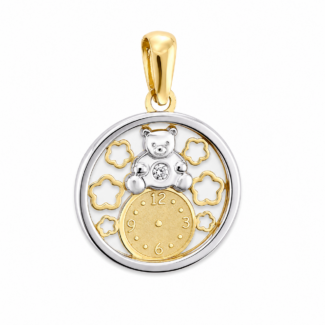 Medalla para Bebé de Oro Bicolor 18K  Osito y Reloj 209-95-2